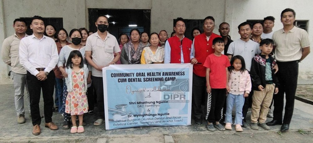 Free dental screening-cum-community health camp was held at Town Hall Tseminyu on April 5 under the initiative of EAC Tseminyu, Mhathung Ngullie (NCS) and Dr Myingthungo Ngullie (Dental Surgeon, Wokha) and his team aiming to promote oral health and provide accessible professional dental health services to the community. Alongwith regular dental services, free medicines were also provided to the 63 patients. (DIPR Photo)